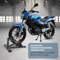 BBTEQEKN Univerzális Motorkerékpár Első Kerék Rögzítő Állvány - 17-21 Colos Kerekekhez, Önzáró Rendszer, Fekete, Tároláshoz és Karbantartásh 5