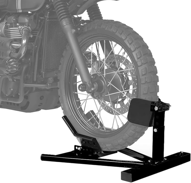 BBTEQEKN Univerzális Motorkerékpár Első Kerék Rögzítő Állvány - 17-21 Colos Kerekekhez, Önzáró Rendszer, Fekete, Tároláshoz és Karbantartásh