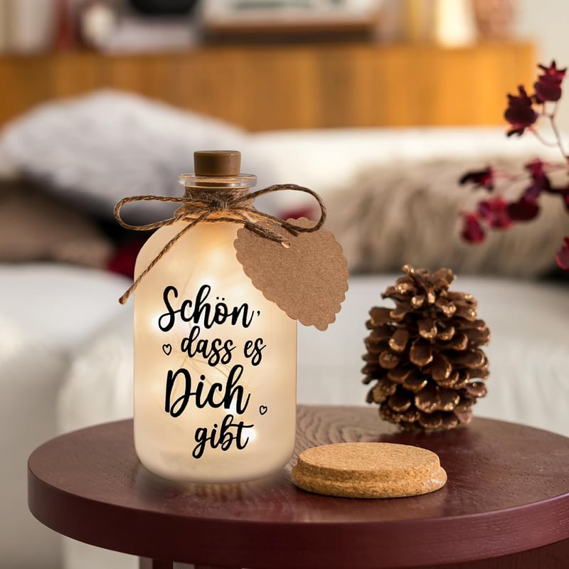 BBTO LED Világító Üveg Dekoráció - Klasszikus Barna Palack 20 LED Fénnyel - Vízálló Ajándék Nőknek, Barátnőknek Születésnapra, Esküvőre, Kar
