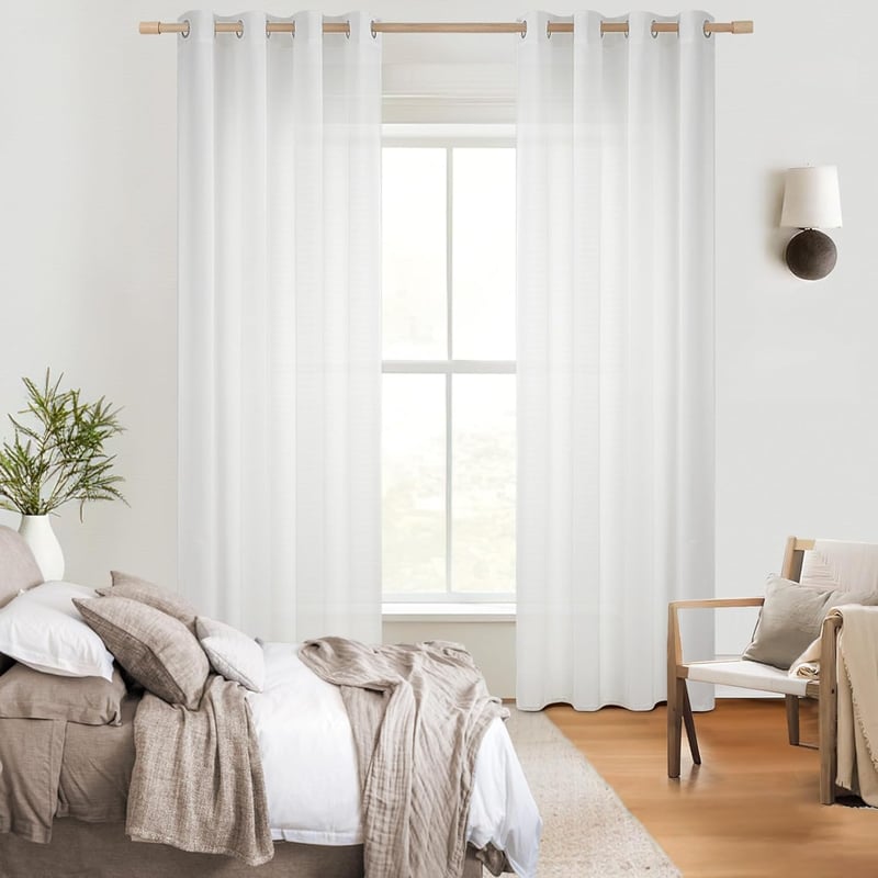 Topfinel fehér, áttetsző fényáteresztő függöny, 2 db 220x140 cm, lenvászon hatású