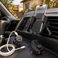 Komfortný balík do auta: držiak + 30W nabíjačka + 2m kábel + FM vysielač 1