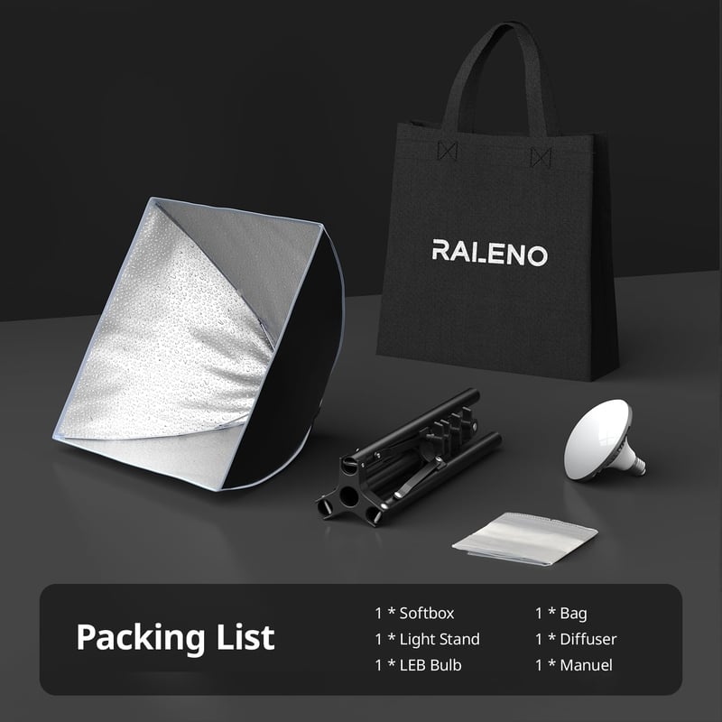 RALENO 40×40cm Softbox Fotó Világítás Szett, 50W 5500K LED Stúdió Lámpa TikTok Videókhoz, CRI>97 Fénydoboz YouTube Felvételekhez
