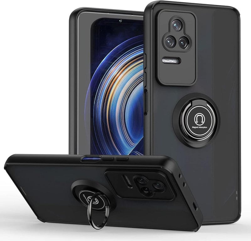 Xiaomi Redmi K50/K50 Pro mágneses gyűrűs védőtok - Fekete
