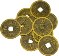 Juanxian 9 db Feng Shui Sárkány és Főnix I Ching Szerencseérme Ajándéktasakkal - 4,4 cm Arany Fém Talizmán Otthonra, Tárcába 4