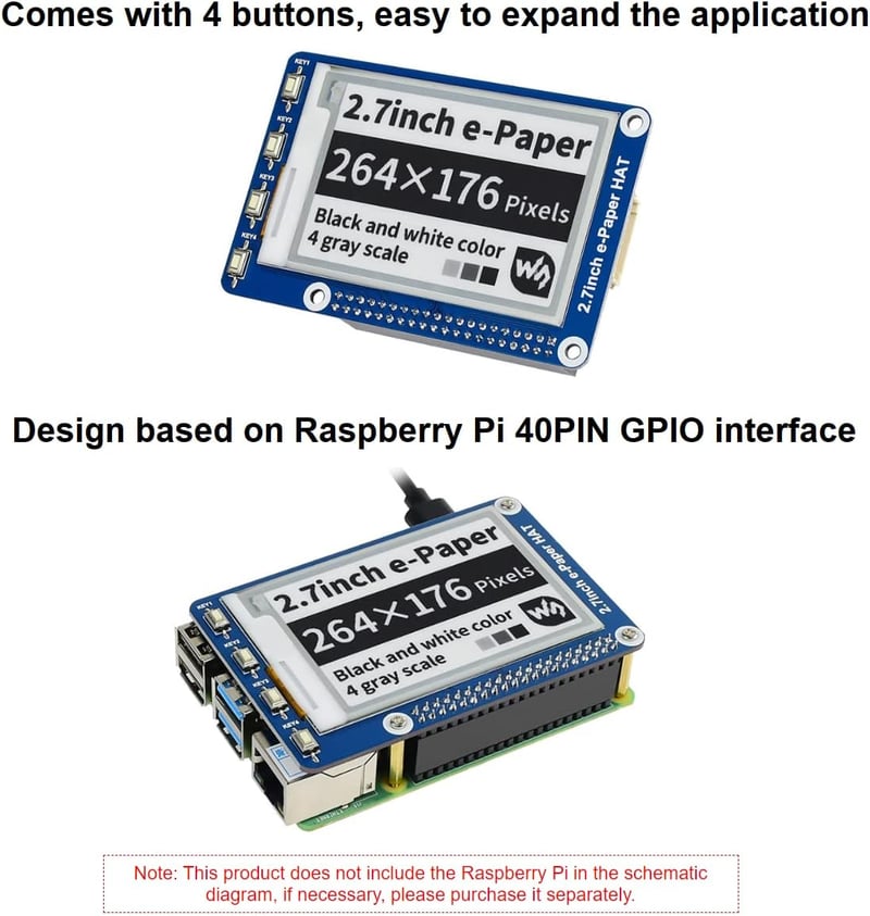 IBest 2,7" E-Ink Kijelző Modul Raspberry Pi-hez - 264x176 Felbontás, Kétszínű, SPI