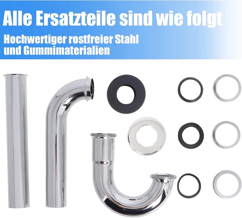 Univerzális 200 mm-es rozsdamentes acél szifon mosdóhoz és kádhoz, G1-1/4" csatlakozással