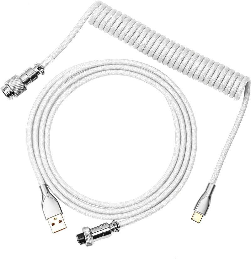 EPOMAKER Mix 1,8m-es fehér spirál USB-C kábel, leválasztható csatlakozóval, mechanikus gamer billentyűzetekhez