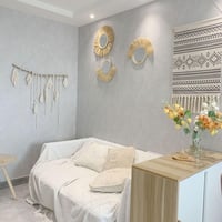 zalati Falitükör Kötéllel - Marokkói Stílusú Akril Naptükör Fa Gyöngyökkel - 40x40 cm Dekoratív Tükör Nappaliba, Előszobába 5