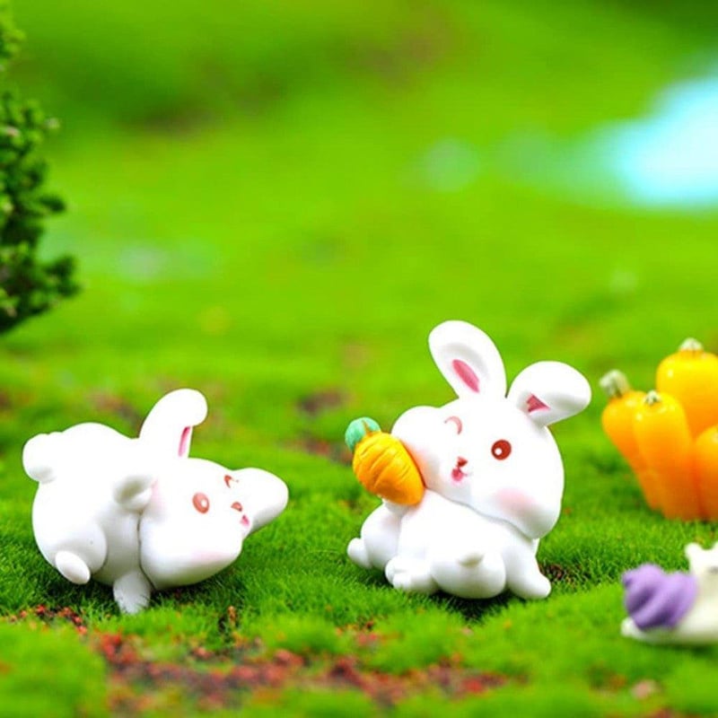 KyeeaDIY Tündérkert Mini Nyuszi Figurák - 6 db-os Kerti Dekoráció Szett