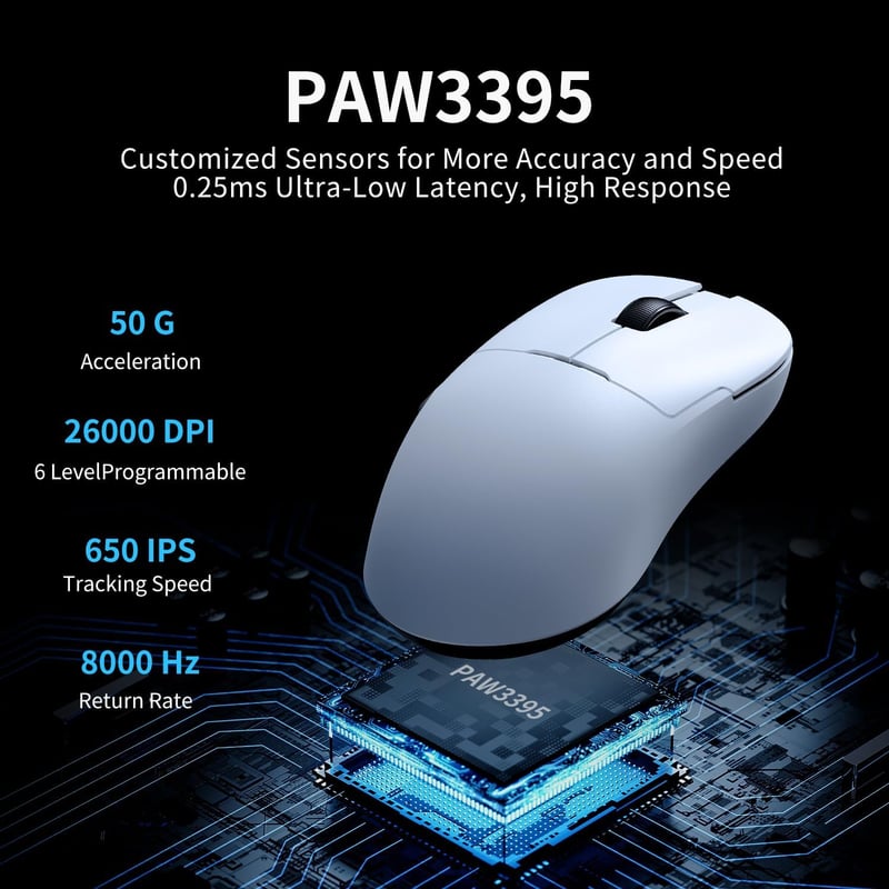 AJAZZ AJ159PRO Gaming Egér PAW3395 Szenzorral, Mágneses Töltővel, Vezeték Nélküli, Ergonomikus, 26K DPI, 8K Válaszidő, 400 mAh Akkumulátor, 