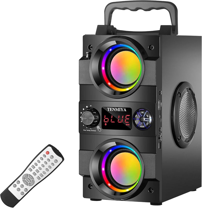 TENMIYA A23 Bluetooth Hangszóró 40W Dupla Mélynyomóval - Hordozható Vezeték Nélküli Hangfal Fényeffektekkel, 10 Órás Üzemidő, FM Rádió