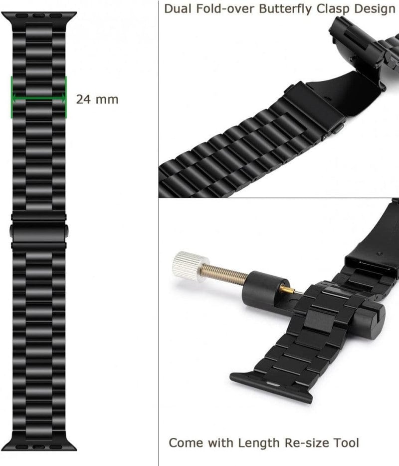 Apple Watch Fekete Rozsdamentes Acél Cserepánt 42-49mm
