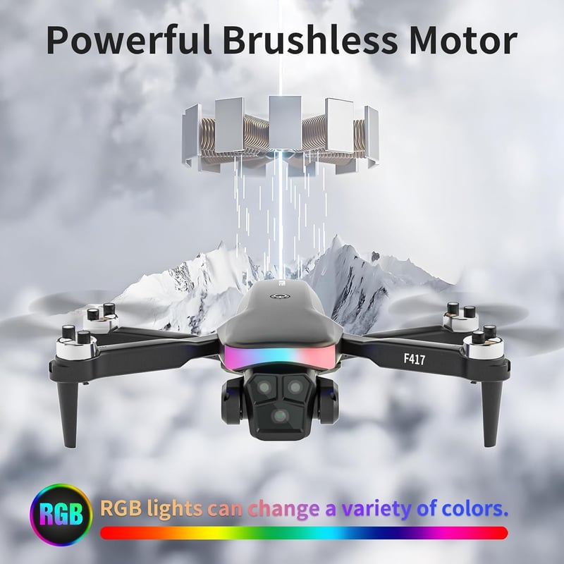 FAKJANK F417GPS 4K Drón GPS Navigációval - WiFi FPV Élő Videó, Automatikus Hazatérés, Követés Funkcióval, 90° Állítható Kamera, RGB LED Vilá