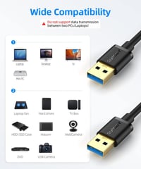SUNGUY USB 3.0 Kábel, A Típusú csatlakozóval, 5Gbps Super Speed, HDD, DVD, Nyomtatóhoz és Laptopokhoz 2