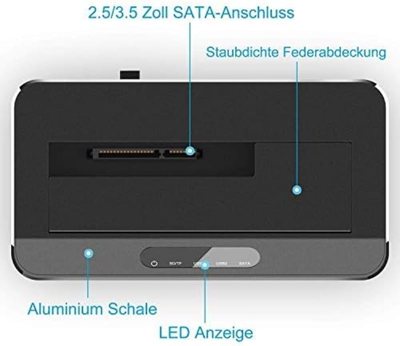 RSHTECH Alumínium USB 3.0 HDD/SSD Dokkoló 2.5" és 3.5" SATA Meghajtókhoz, SD/TF Kártyaolvasóval, 16TB-ig