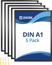 QWORK 5 db A1 méretű (59,4 x 84,1 cm) elölnyíló poszter keret, tükröződésmentes védőpanellel - 25 mm-es fekete alumínium profil 1