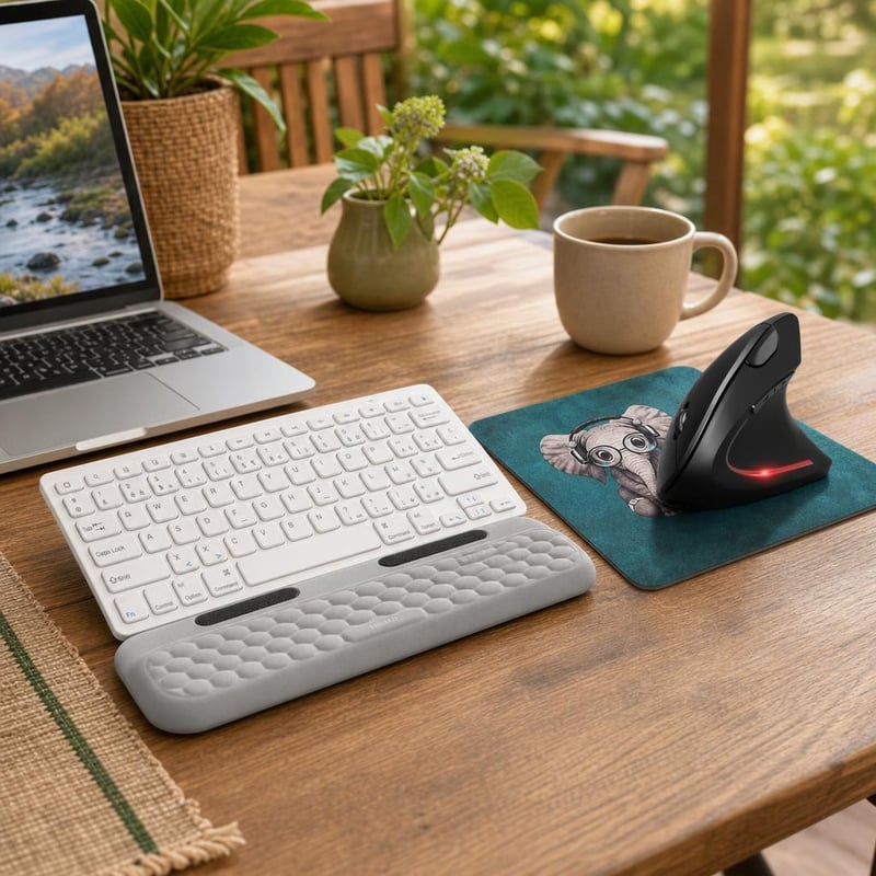 Ergonomický set pre prácu: 1x AZERTY klávesnica + 1x vertikálna myš + 1x podložka + 1x opierka zápästia