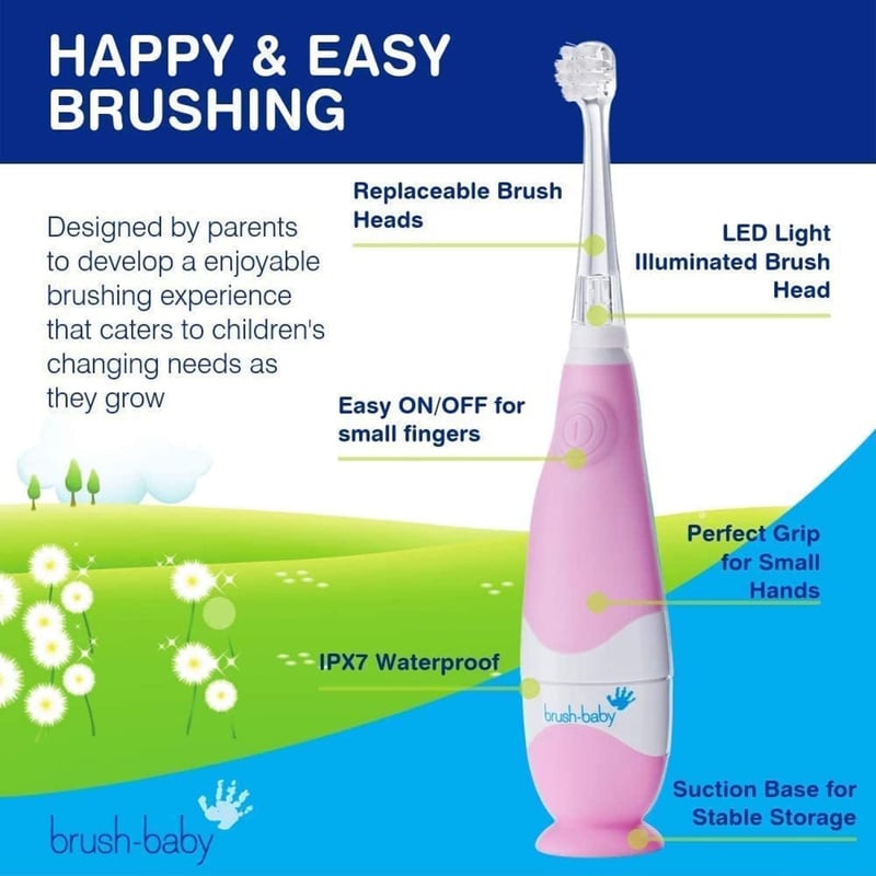 Bbush BabySonic LED-es elektromos fogkefe babáknak és kisgyermekeknek 0-3 éves korig - rózsaszín