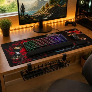 Pachet Gamer Setup: tastatură + bandă LED alb cald + mousepad XXL + organizator cabluri + suport încheietură