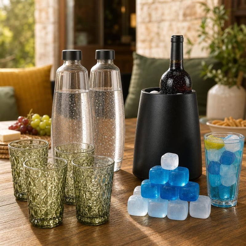 Set za posluživanje pića: 2×1l boce + hladnjak s uloškom + 60×led kocke + 4×400ml čaše