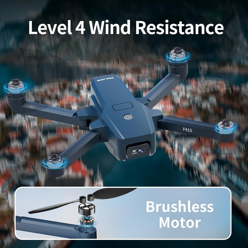 FAKJANK F415 Összecsukható Drón 4K HD Dupla Kamerával, 20 Perces Repülési Idővel, 5GHz WiFi, Kefe Nélküli Motor, 3D Flip Funkcióval Kezdőkne