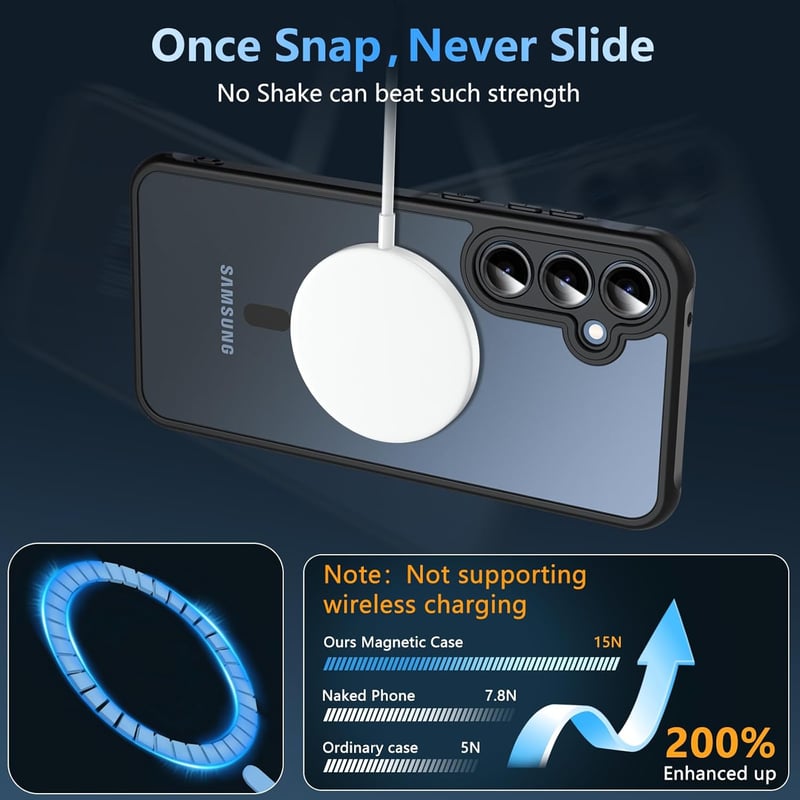 Samsung Galaxy A55 5G Mágneses Tok Edzett Üveggel - Katonai Védelem, Vékony, Ütésálló (Fekete)