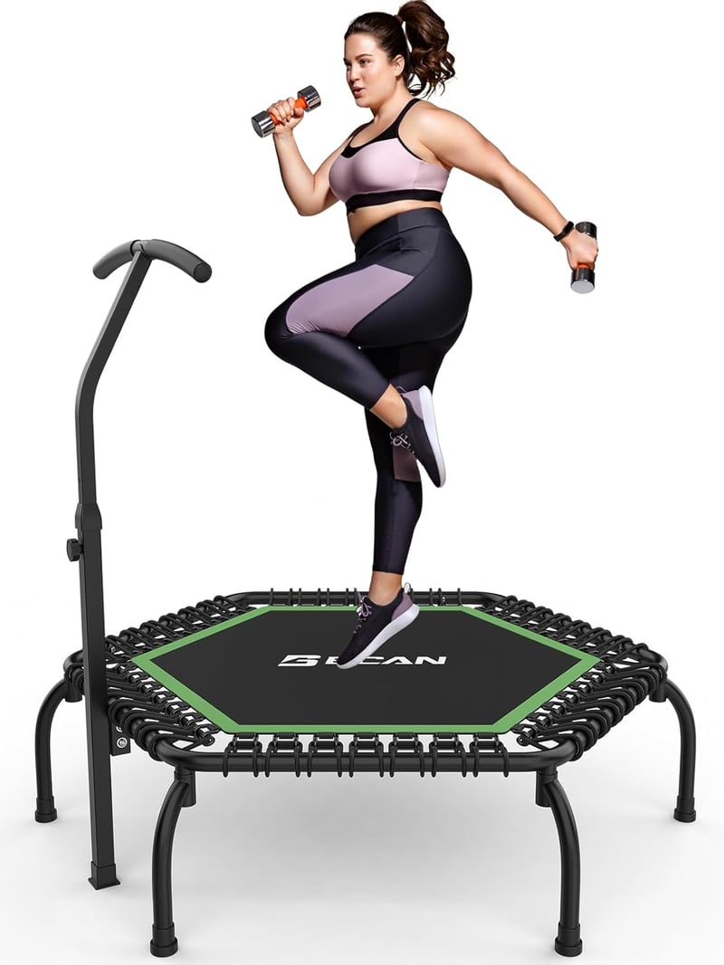BCAN Fitness Trambulin 250 kg Teherbírással, 123 cm Átmérőjű, Állítható Kapaszkodóval, Csendes Rugózással, Beltéri/Kerti Edzéshez, Felnőttek