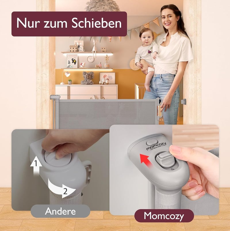 Momcozy Kihúzható Biztonsági Babaajtó 140cm - Lépcsőhöz, Ajtóhoz, Kül- és Beltérre