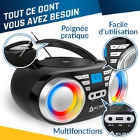 KLIM Boombox B3 Hordozható CD Lejátszó FM Rádióval - Bluetooth, USB, AUX Csatlakozás, RGB LED Világítás, Újratölthető Akkumulátor, Digitális 6