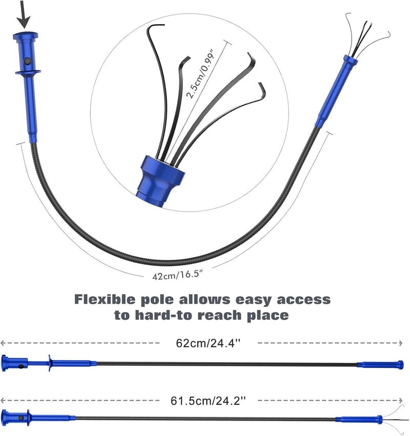 Housolution Clește Magnetic cu Patru Gheare - Cu Mâner Flexibil și Lumină LED, Instrument Flexibil de Extindere Lungă pentru Gunoi, Chiuvetă și Sifoane