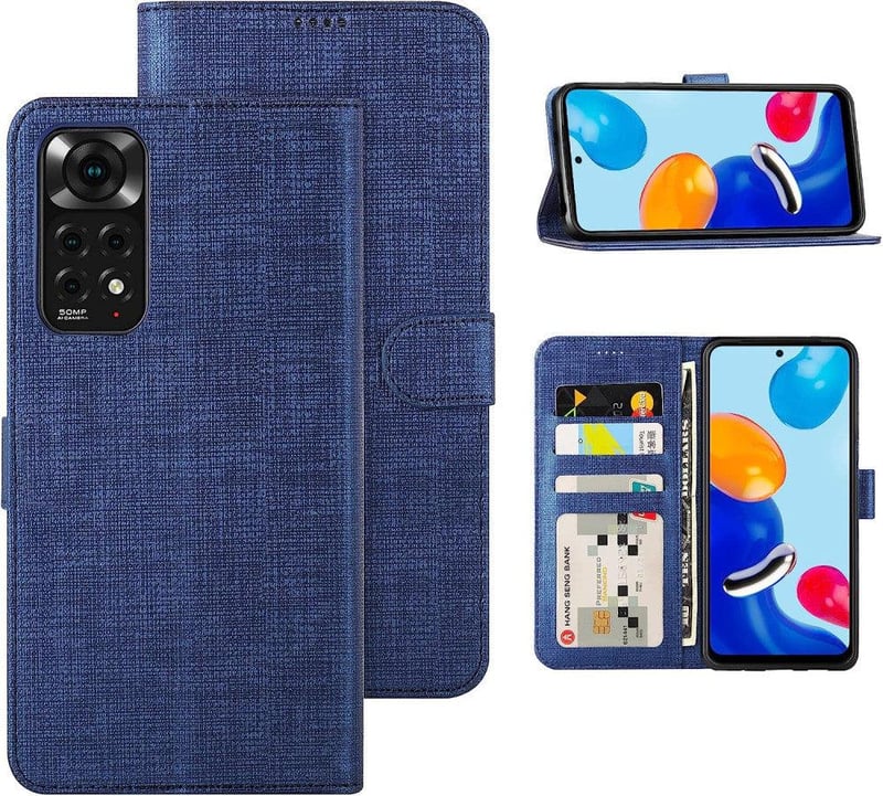 Xiaomi Redmi Note 11 Mágneses Vászon Pénztárcatok - Sötétkék