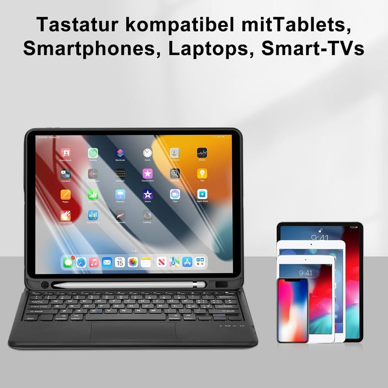 SENGBIRCH Bluetooth Billentyűzet Érintőpaddal - QWERTZ Német Kiosztás, 7 Színű Háttérvilágítás, Vezeték Nélküli, Windows/Android/iOS Kompati