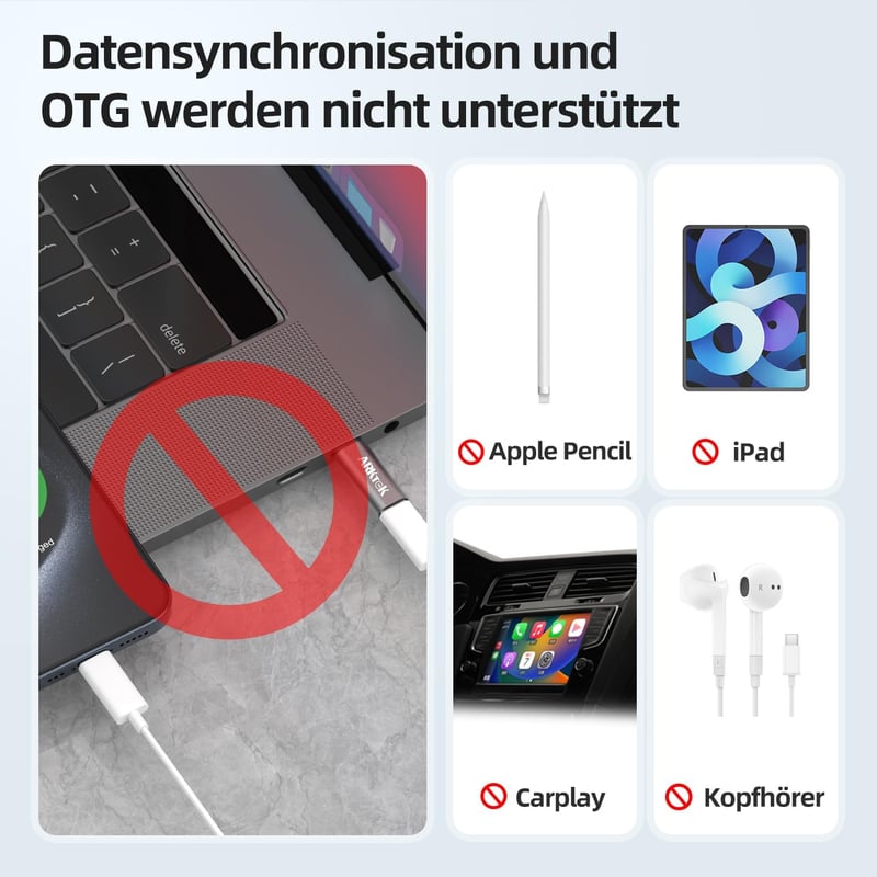 ARKTEK Lightning-USB C adapter iPhone 15, Galaxy S23, Pixel 8 töltéséhez (2db, szürke)