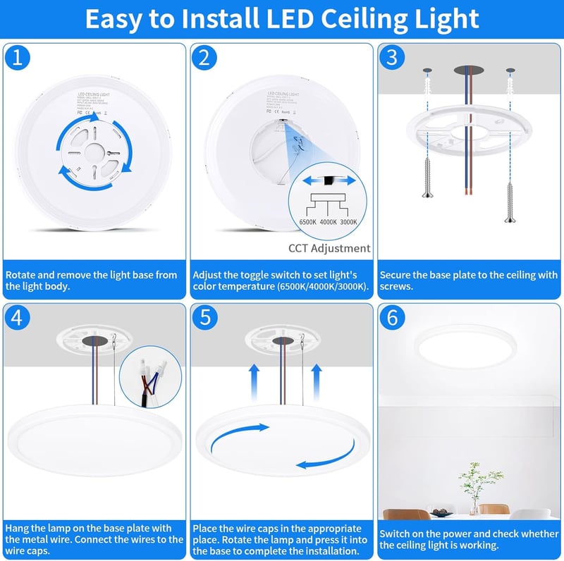 MOONSEA 24W LED Mennyezeti Lámpa - 3 Színhőmérséklet (3000K/4000K/6500K), Ultravékony Kerek Lámpatest Fürdőszobába, Hálóba, Konyhába, 30cm, 