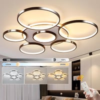 YYUTLUO Modern LED Mennyezeti Lámpa 110cm - Fekete Többkörös Csillár 120W Fokozatmentesen Szabályozható 3000-6000K Fém-Akril Lámpatest 1