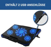 KLIM Cyclone Laptop Hűtő és Állvány - 5 Ventilátoros Hűtőpad Túlmelegedés Ellen - Kompatibilis PC, PS4, Xbox One, 11-19" Laptopokkal - Kék 8