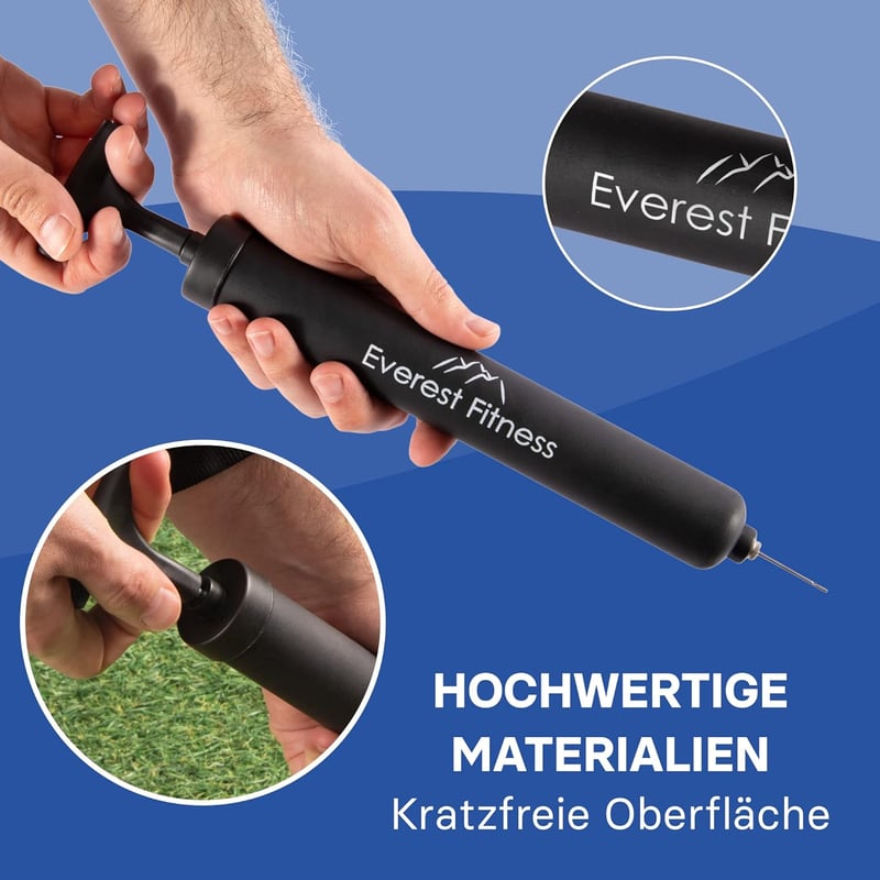 EVEREST FITNESS Labdapumpa 30 cm - Kézi Pumpa Futball, Kosárlabda, Röplabda és Kerékpár Felfújásához, 2 Tűvel és Levehető Csővel, 100g