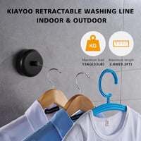 KIAYOO Kihúzható Fali Szárítókötél 2,8m - Bel- és Kültéri Rozsdamentes Acél Ruhaszárító 15kg Teherbírással - Fürdőszobába, Erkélyre, Mosókon 2