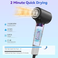 TQQ Hajszárító 200 Millió Negatív Ionnal - Csendes Brushless Motor, 110.000 RPM, Gyors Szárítás, Hővédelem, Diffúzorral, Utazáshoz és Otthon 5
