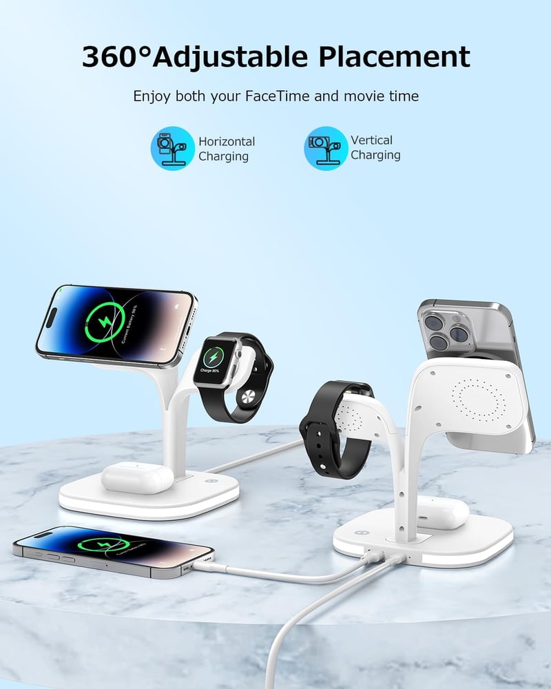 COLSUR 5 az 1-ben MagSafe töltőállomás iPhone-hoz, iWatch-hoz és AirPods-hoz, éjjeli fénnyel