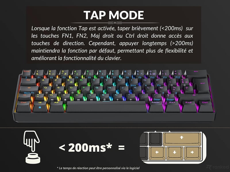 Ranked N60 Nova 60% Mechanikus Gamer Billentyűzet, Hot-swap Kapcsolók, 62 Programozható Gomb, RGB Háttérvilágítás, PC/Mac Kompatibilis, AZER