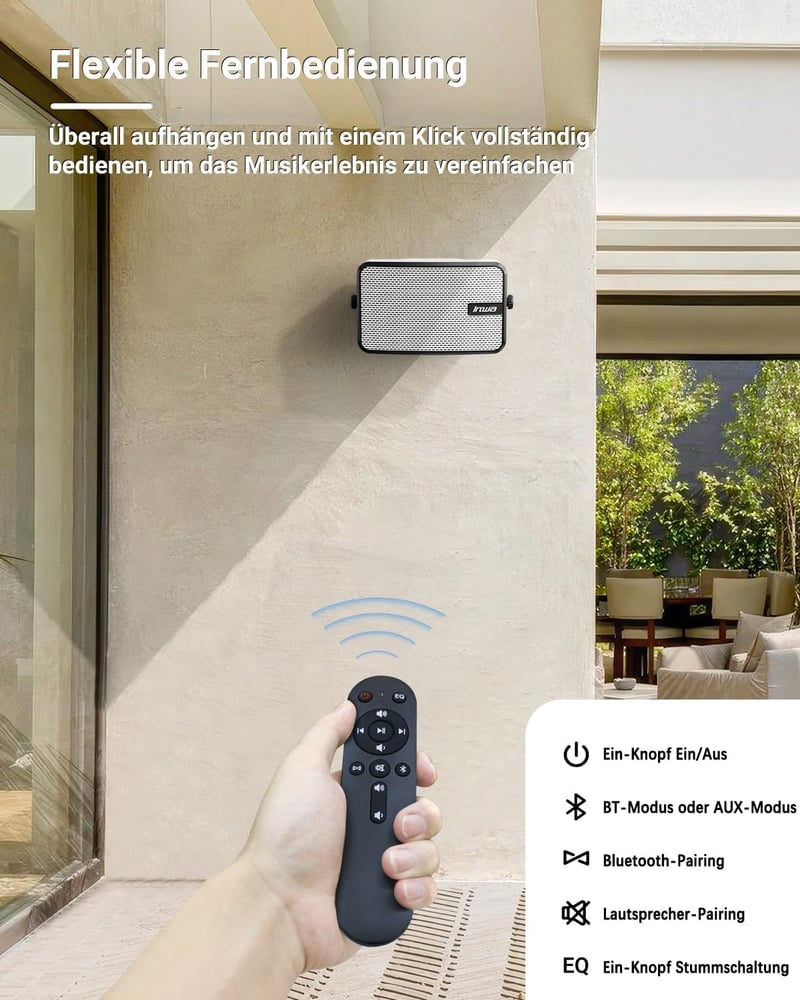 Inwa Bluetooth Kültéri Hangszóró Szett, 400W, IPX5 Vízálló, Vezeték Nélküli Hangrendszer Kertbe és Teraszra, 2 db, Sync Speaker Funkcióval, 