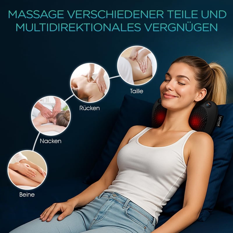 VOYOR-HEALTH Shiatsu Nyakmasszírozó Párna Melegítő Funkcióval, 6 Forgó Masszázsfejjel, Hát, Derék, Láb és Test Fájdalomcsillapításra, Otthon