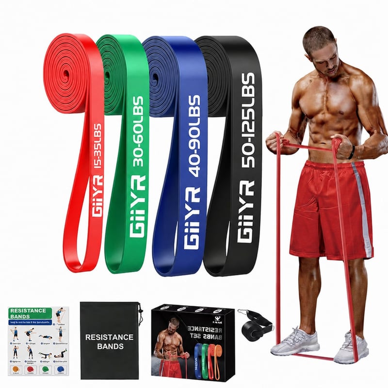 Giiyr Ellenállás Szalag Készlet 4 db, 5-125 lbs Erősítő Fitness Gumiszalag Húzódzkodás Segítő Jóga Pilates Edzés Narancssárga Zöld Kék