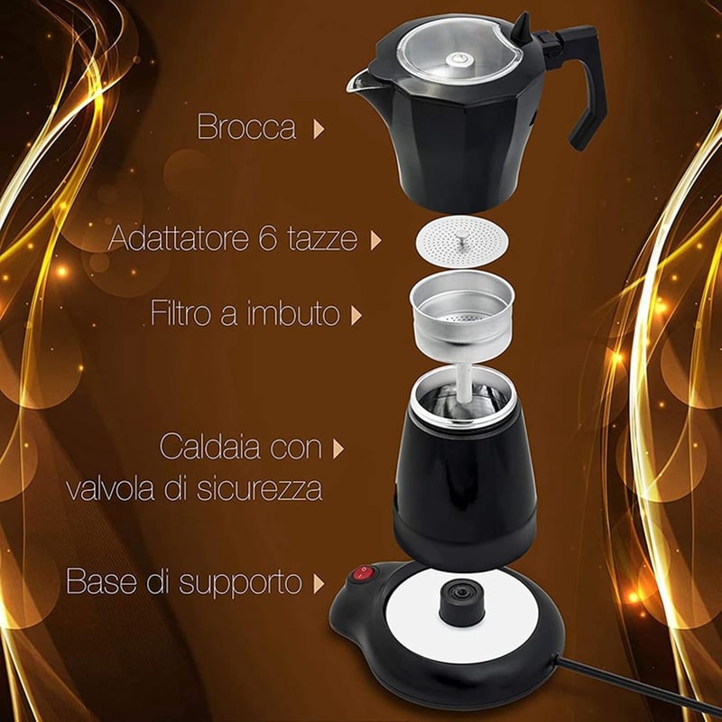 BuyWeek elektromos eszpresszó főző, 300ml, 6 csészés, fekete