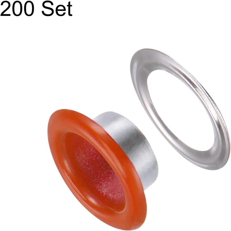 Narancssárga fém ringlik alátéttel, 200 db-os készlet, 8mm-es, scrapbookinghoz, cipőhöz, ruhához