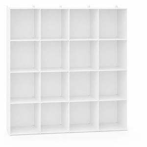 C&AHOME Modulárny regál na ukladanie vecí, 16 priehradiek, DIY modulárna plastová skrinka, mliečne biela, 122x31x122 — chýbajúce upevňovacie prvky (stav: pozri 2. obrázok)