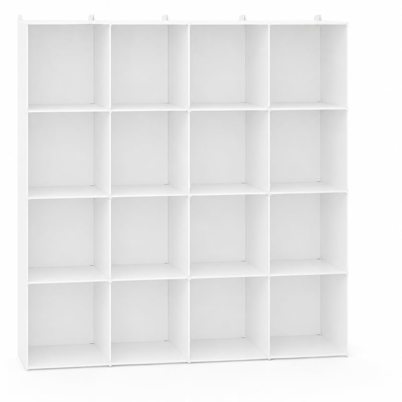 Raft de depozitare cubic C&AHOME, dulap modular DIY cu 16 compartimente, plastic alb lăptos, 122x31x122 cm — elemente de fixare lipsă (stare: vezi a 2-a fotografie)
