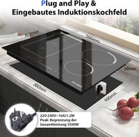 Cooksir 4 zónás indukciós főzőlap 3500W, kombinált grillzónával, 59 cm-es, dugós csatlakozással, érintőszenzoros vezérléssel, fekete üvegker 5