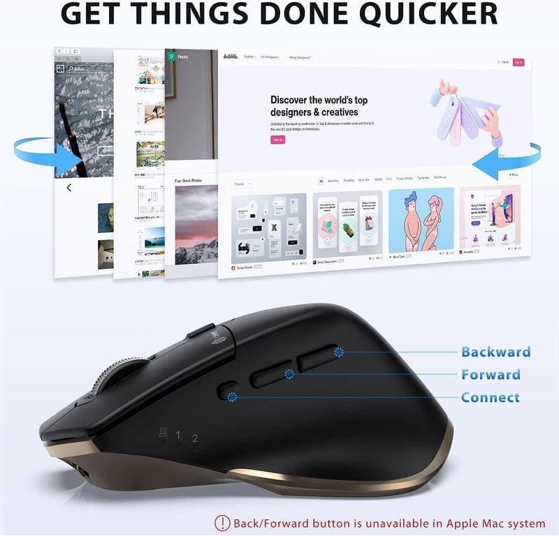 iClever Bluetooth egér, ergonomikus vezeték nélküli egér, újratölthető, 2400 DPI, 7 gomb, fekete